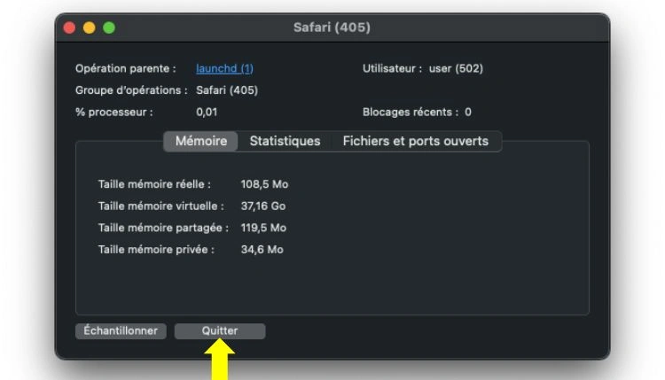 Cliquer sur Quitter dans l'application
