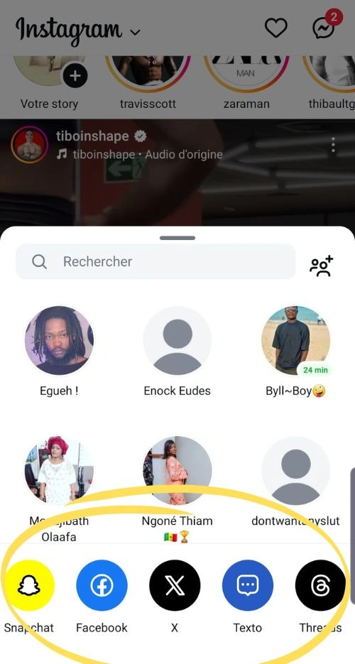Sélectionner un réseau social sur lequel partager la vidéo