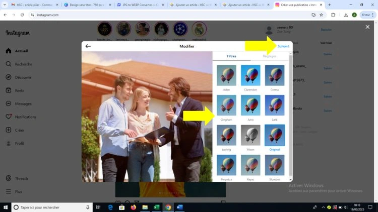 Ajouter des filtres à la publication puis cliquer sur Suivant