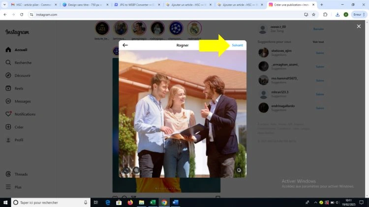 Sélectionner une image puis cliquer sur Suivant