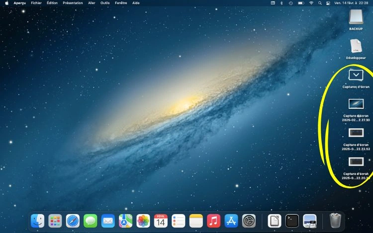 Pile des captures d'écran déployées