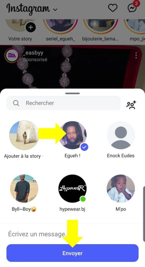 Sélectionner un ami puis cliquer sur Envoyer