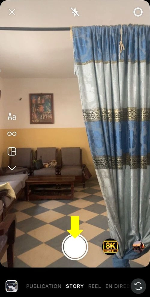 Cliquer sur le cercle pour enregistrer un contenu pour sa story