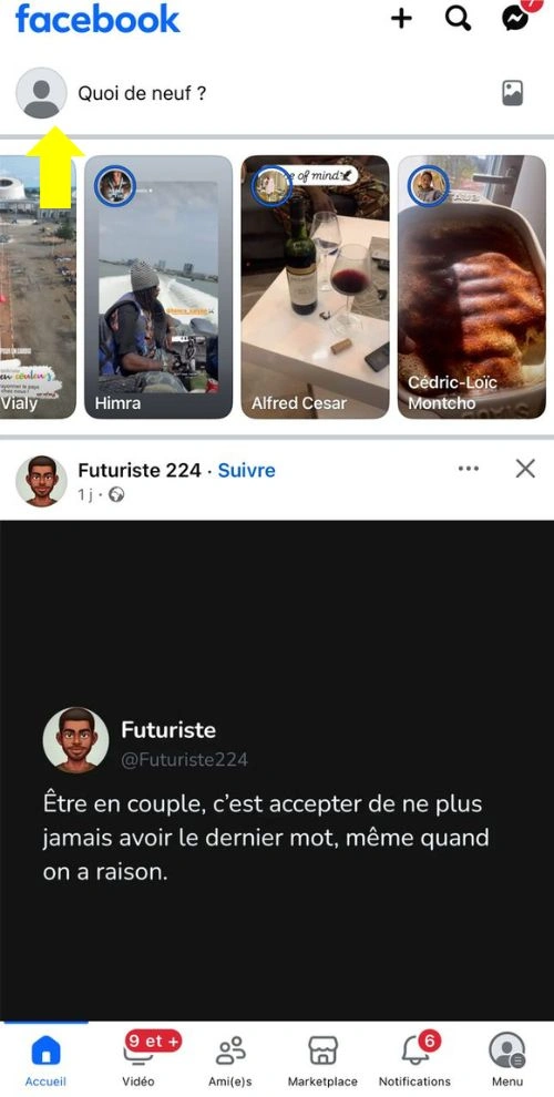 Cliquer sur le profil