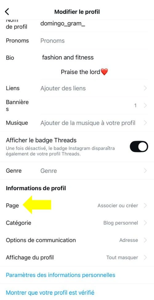 Cliquer sur Page