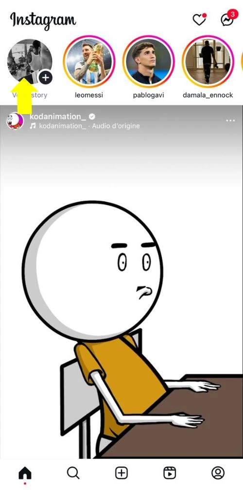 Cliquer sur mon profil pour ajouter une story