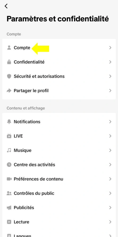 Cliquer sur Compte