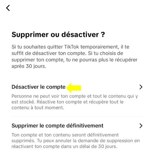 Cliquer sur Désactiver le compte