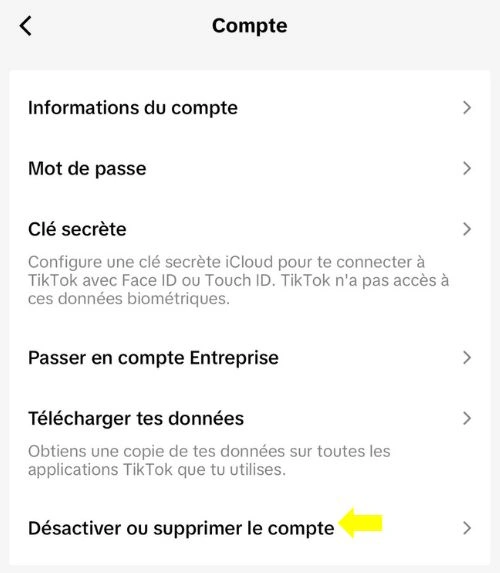 Cliquer sur Désactiver ou Supprimer le compte