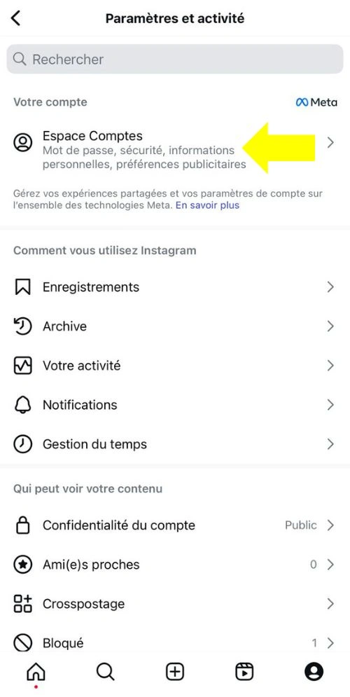 Cliquer sur Espace Comptes