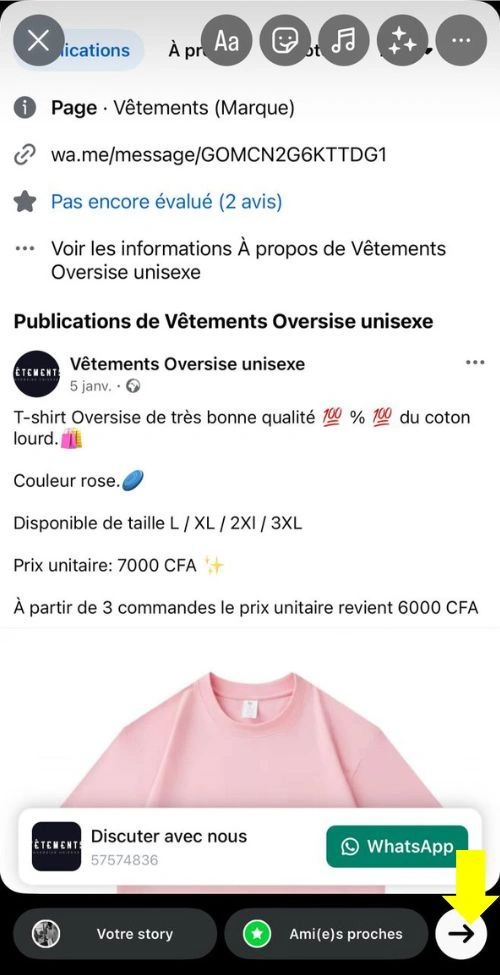 Cliquer sur la flèche en bas à droite