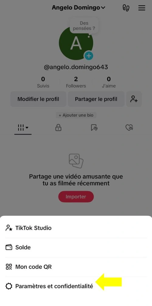 Cliquer sur Paramètres et confidentialité