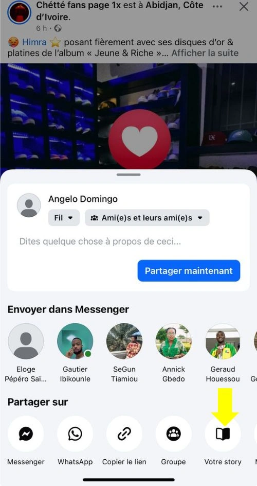 Cliquer sur Votre story