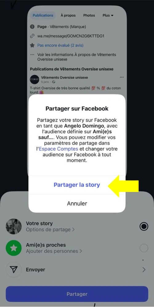 Cliquer sur Partager la story