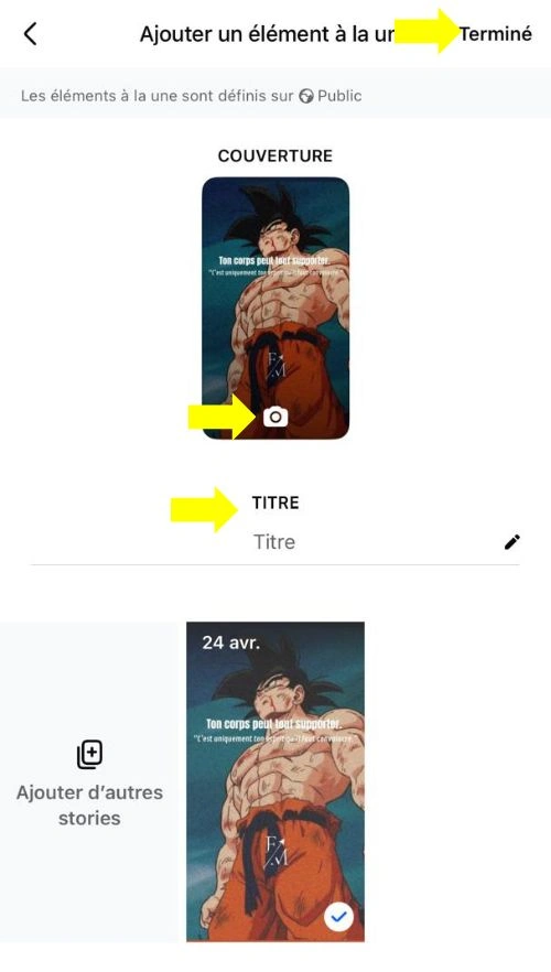 Ajouter une photo de couverture, un titre puis cliquer sur Terminé