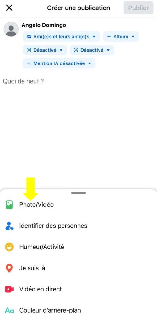 Cliquer sur Photo/Vidéo