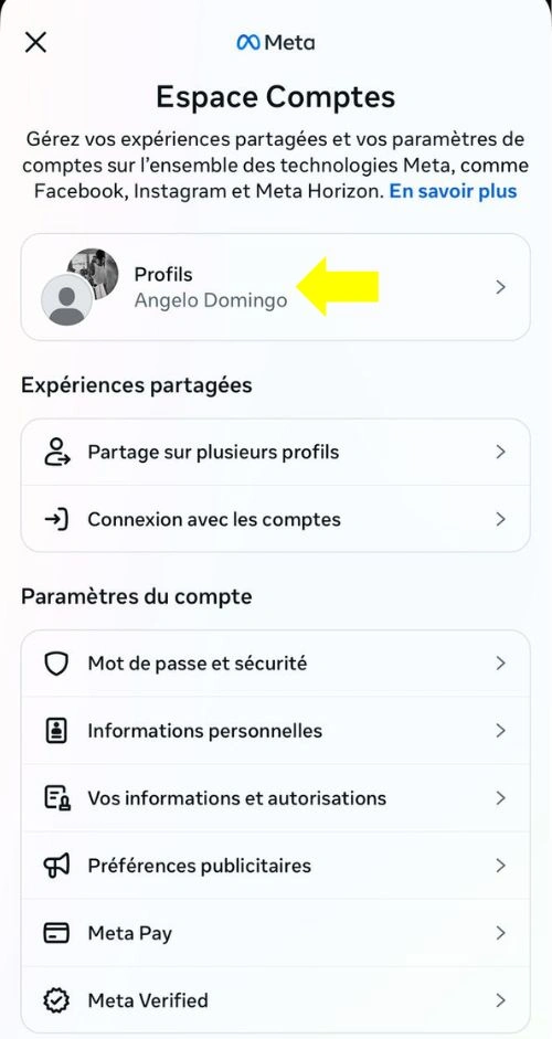Cliquer sur Profils