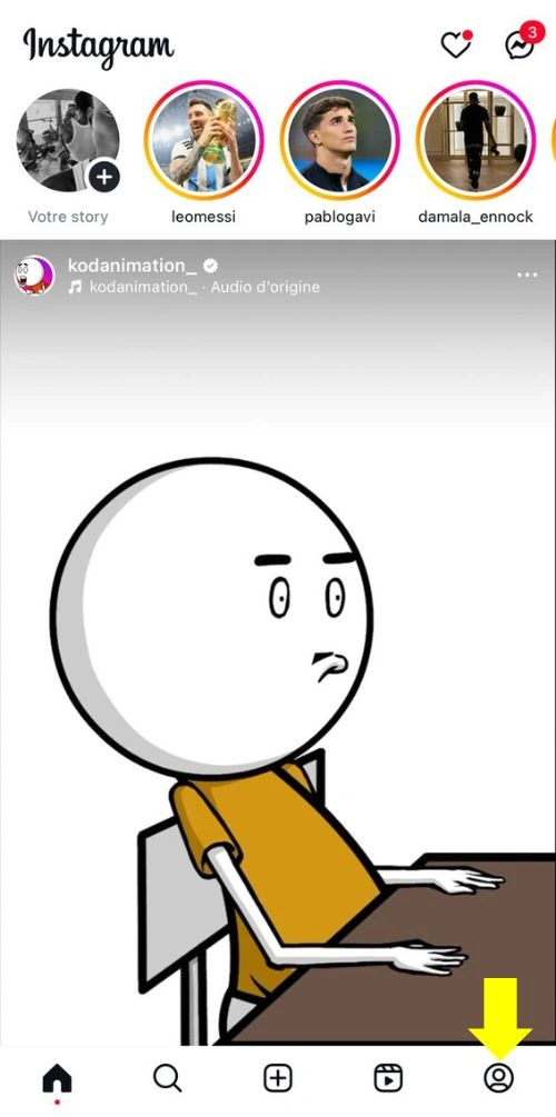 Cliquer sur le profil en bas