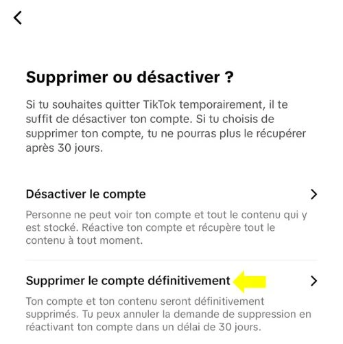 Cliquer sur Supprimer le compte