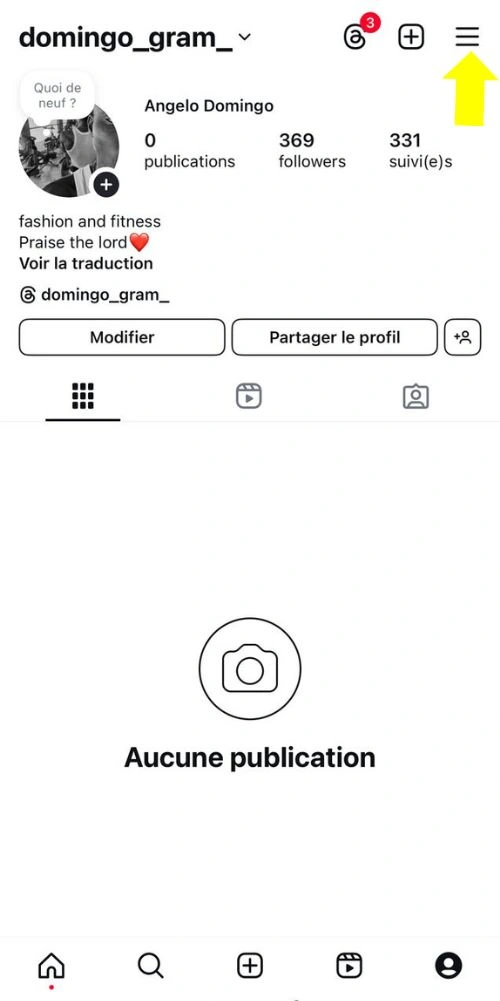 Cliquer sur trois barres en haut à droite