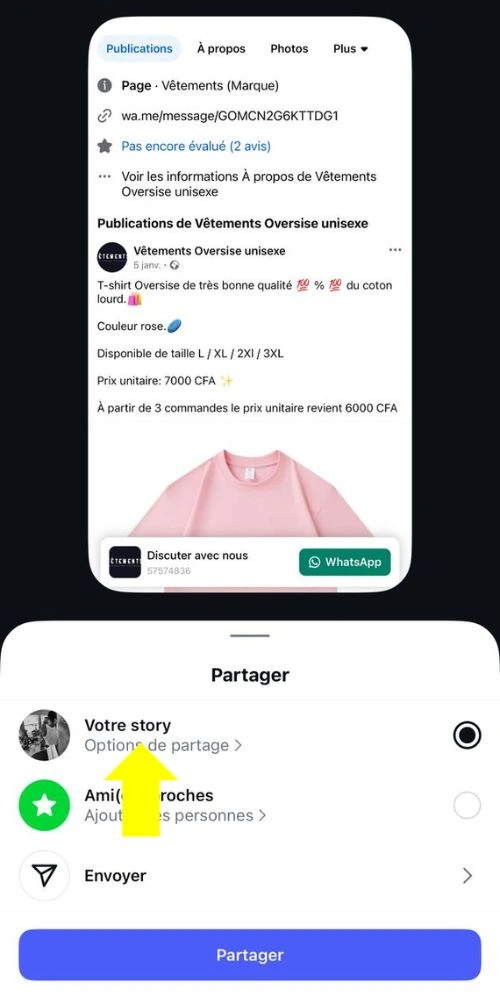 Cliquer sur Votre story