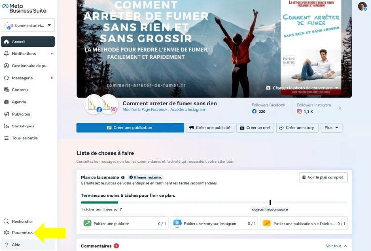 Cliquer sur paramètres