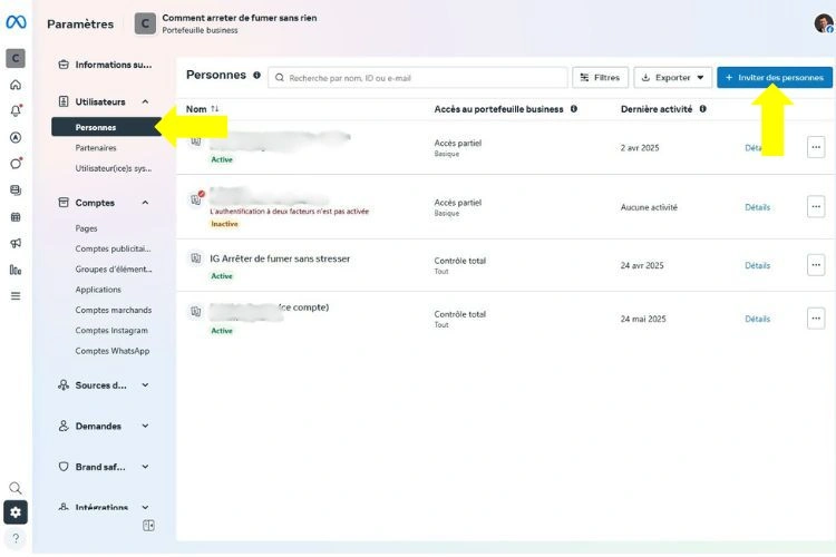 Cliquer sur Personnes puis sur inviter des personnes