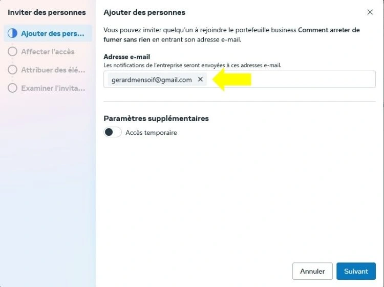 Ajouter l'e-mail