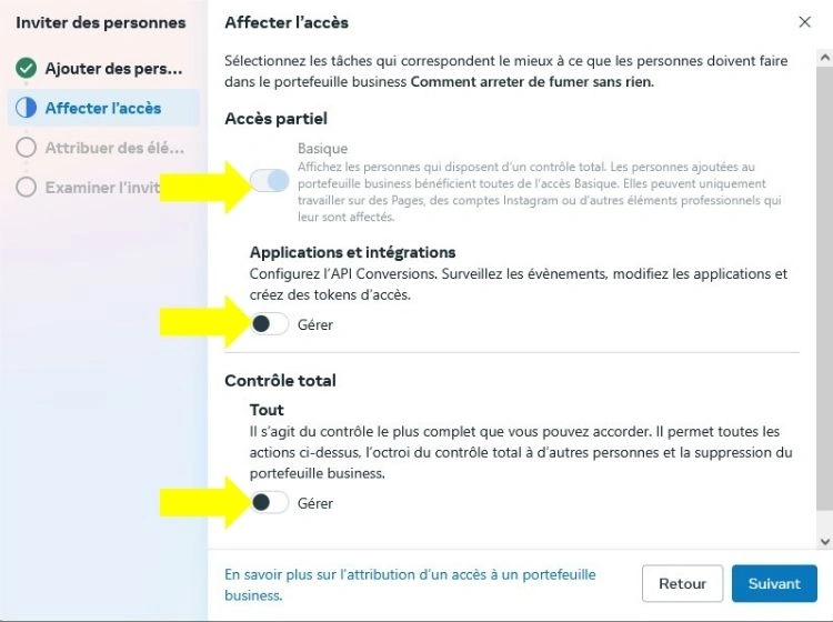 Sélectionner les types d'accès