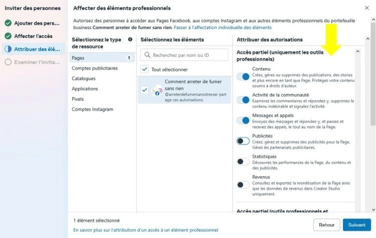 Cocher les autorisations