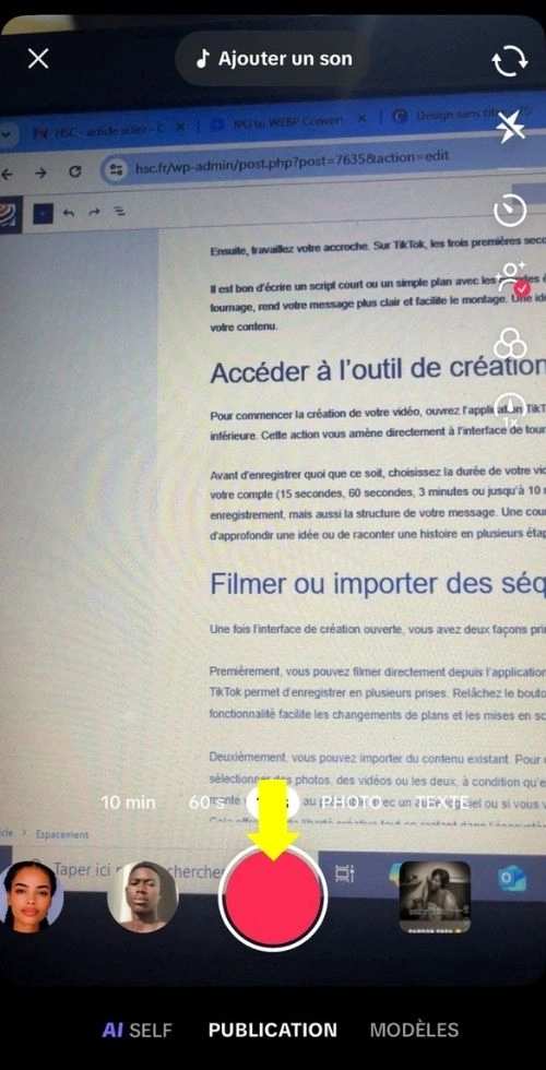 Cliquer sur le point rouge pour enregistrer