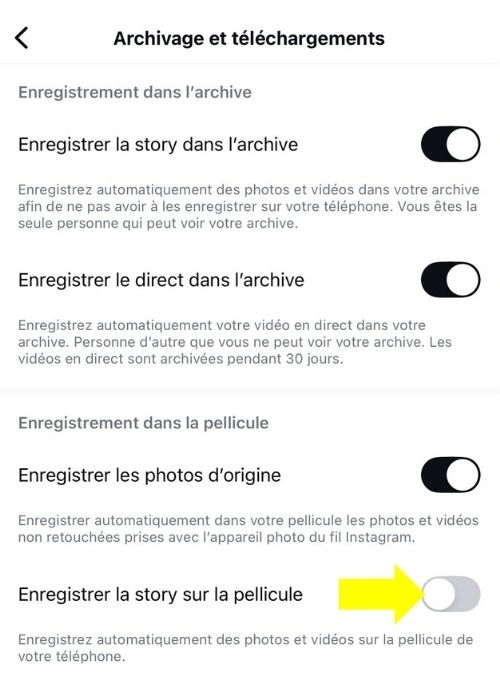 Activer l'enregistrement des story dans la galerie