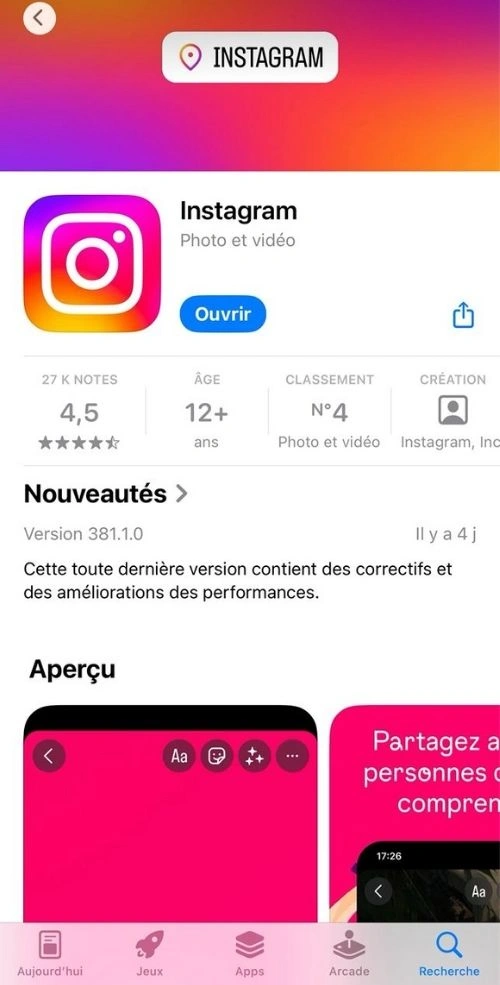 Mettre à jour l'application dans l'app store