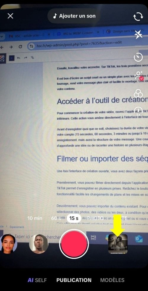 Cliquer sur la galerie pour téléverser une image ou vidéo