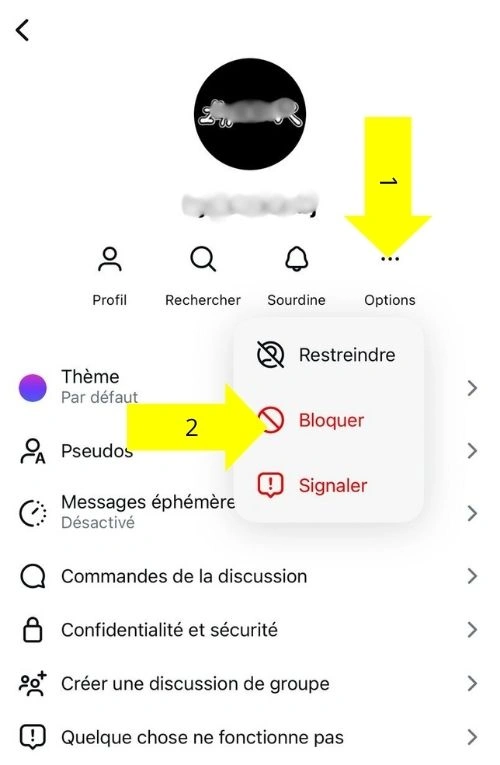 Cliquer sur les trois points puis sur bloquer