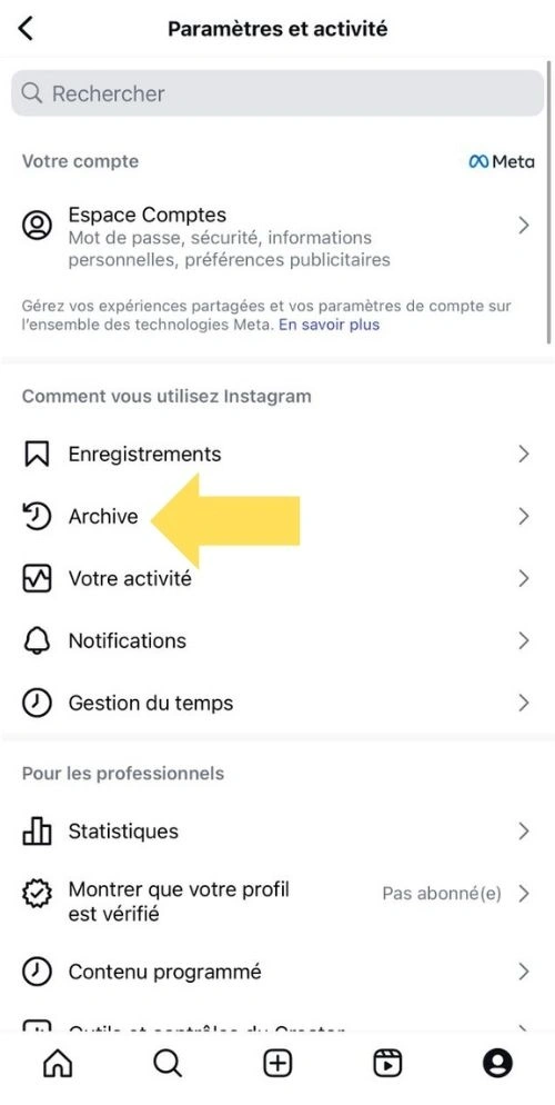Cliquer sur Archive