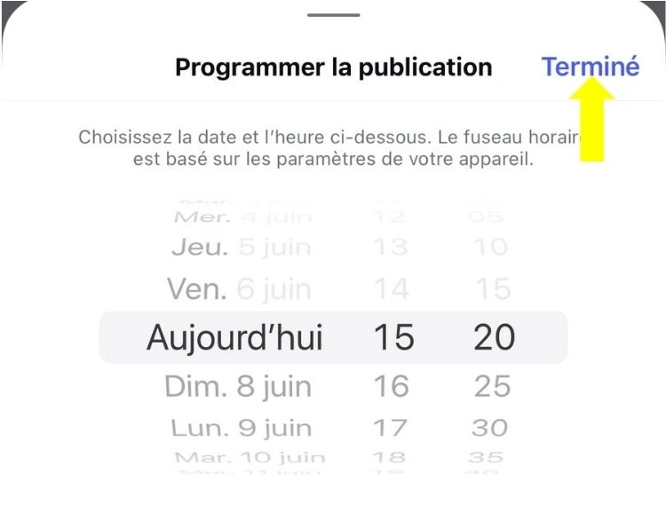 Choisir le jour et l'heure puis cliquer sur Terminer