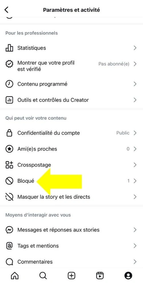 Cliquer sur Bloqué