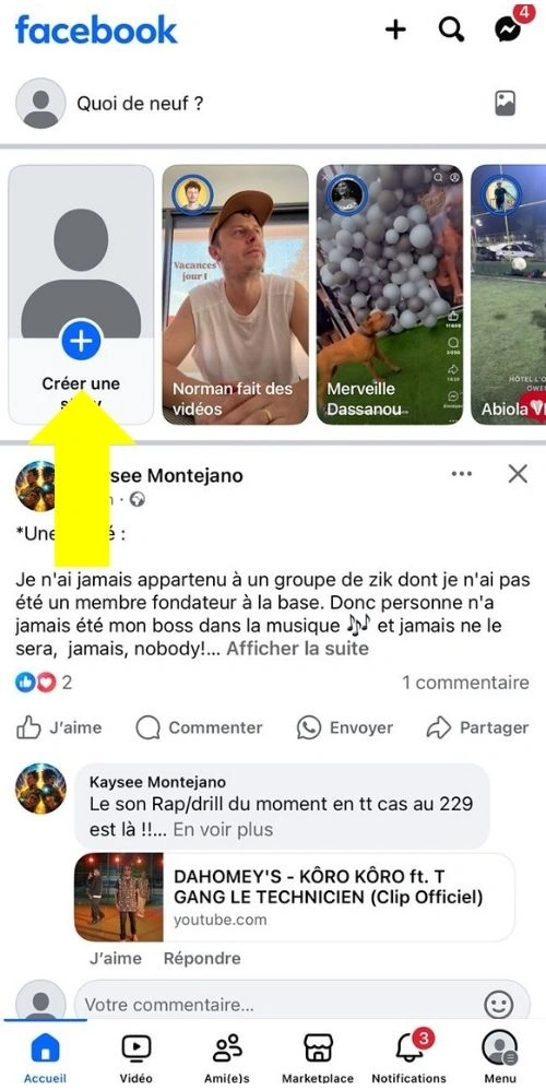 Cliquer sur Créer une story