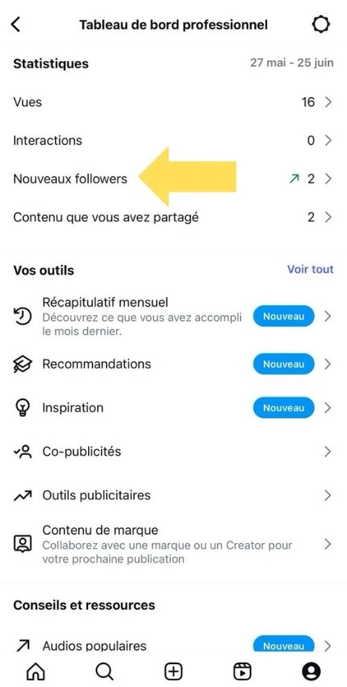 Cliquer sur nouveaux followers