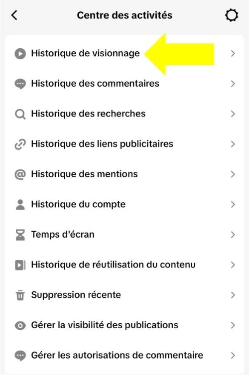 Cliquer sur historique de visionnage