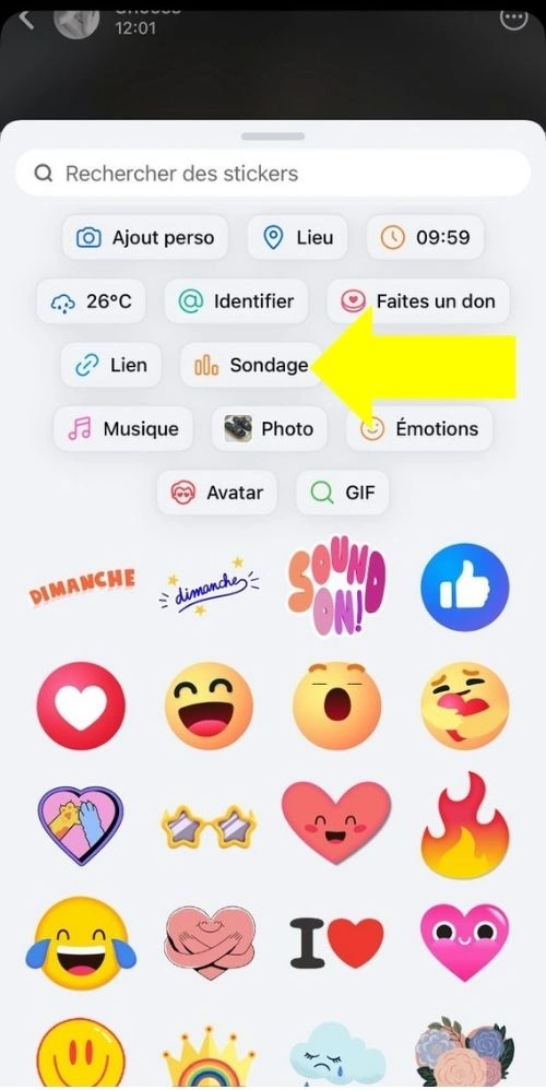Cliquer sur Sondage
