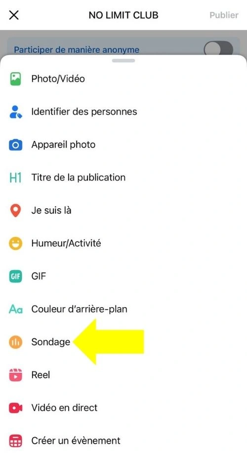 Cliquer sur Sondage