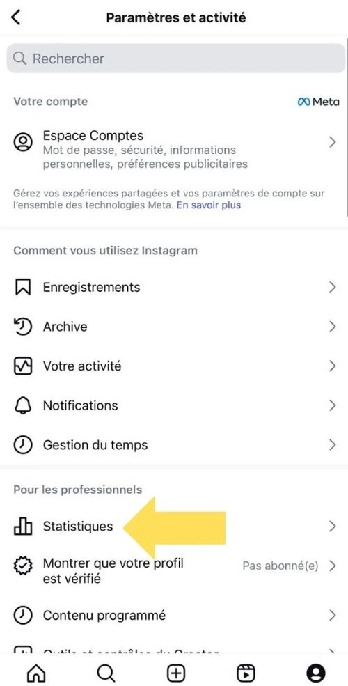 Cliquer sur statistiques