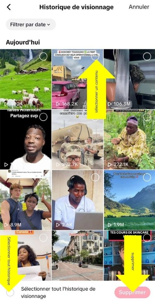 Sélectionner un ou plusieurs contenus puis supprimer