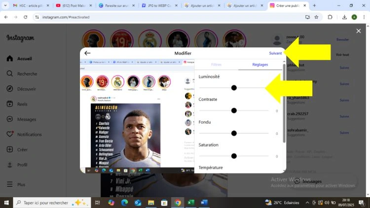Ajuster l'image puis cliquer sur suivant