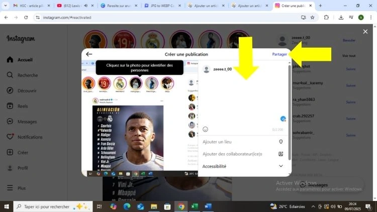Ajouter une légende, un hashtag, un lieu puis publier