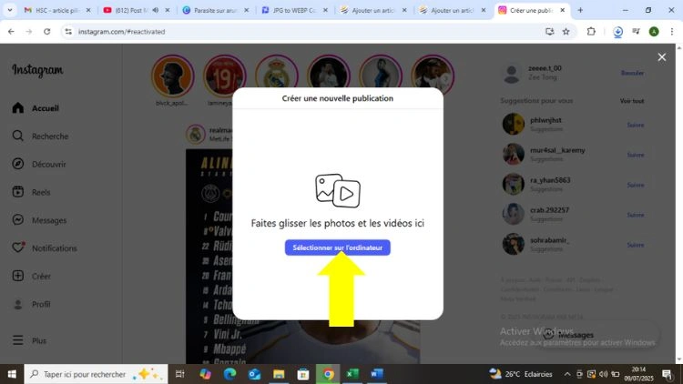 Cliquer sur sélectionner sur l'ordinateur