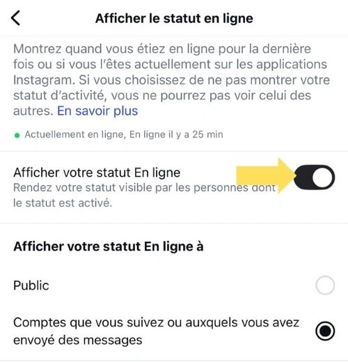 Désactiver l'affichage du statut en ligne