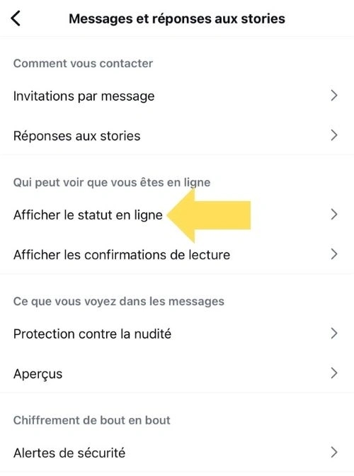 Cliquer sur Afficher le statut en ligne